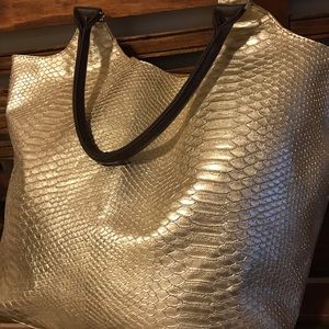 Neiman Marcus Gold Reptile/Croc Print Tote